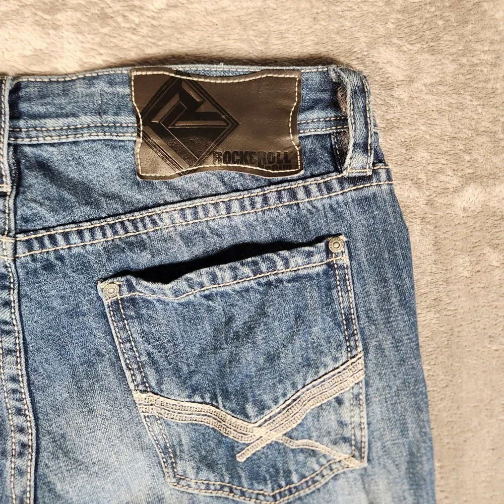 Rock and Roll Cowboy Pistol Straight Jeans Mens 33x36 Blue Excellent Regular Leg
